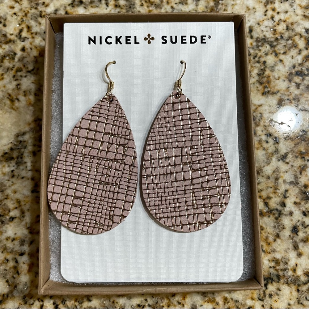 Nickel & Suede Rose Teardrop Earrings